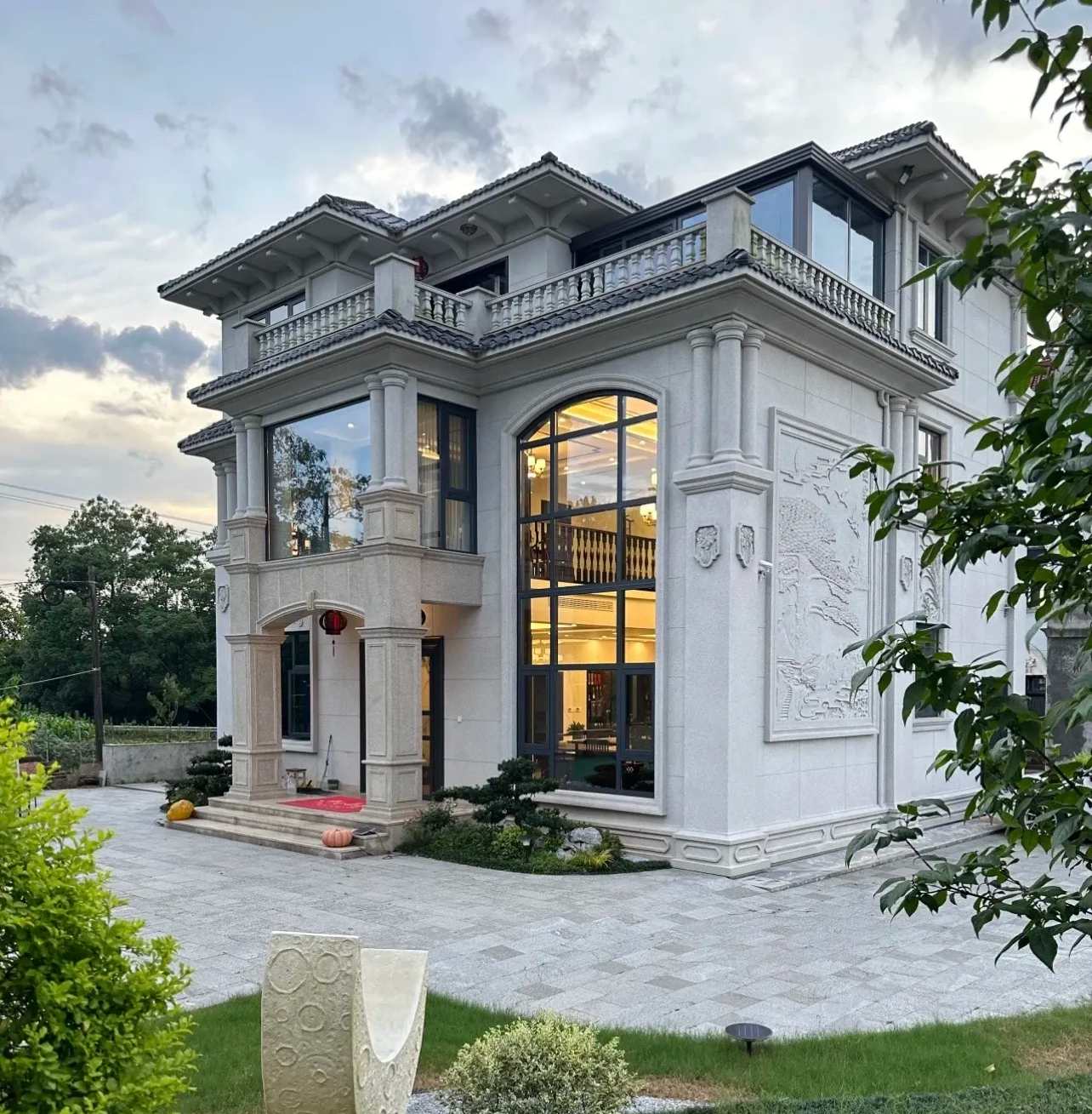 遵义 白麻花岗岩私人别墅干挂石材豪华定制