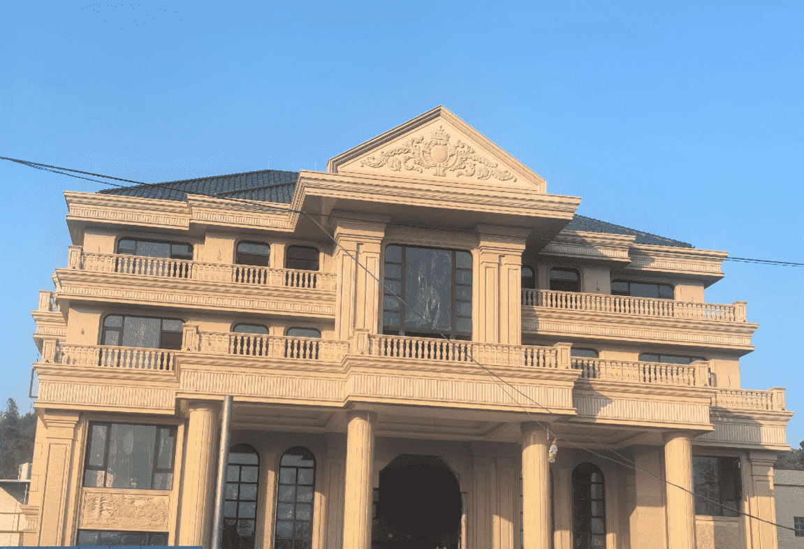 遵义黄金麻别墅外墙干挂石材效果示例