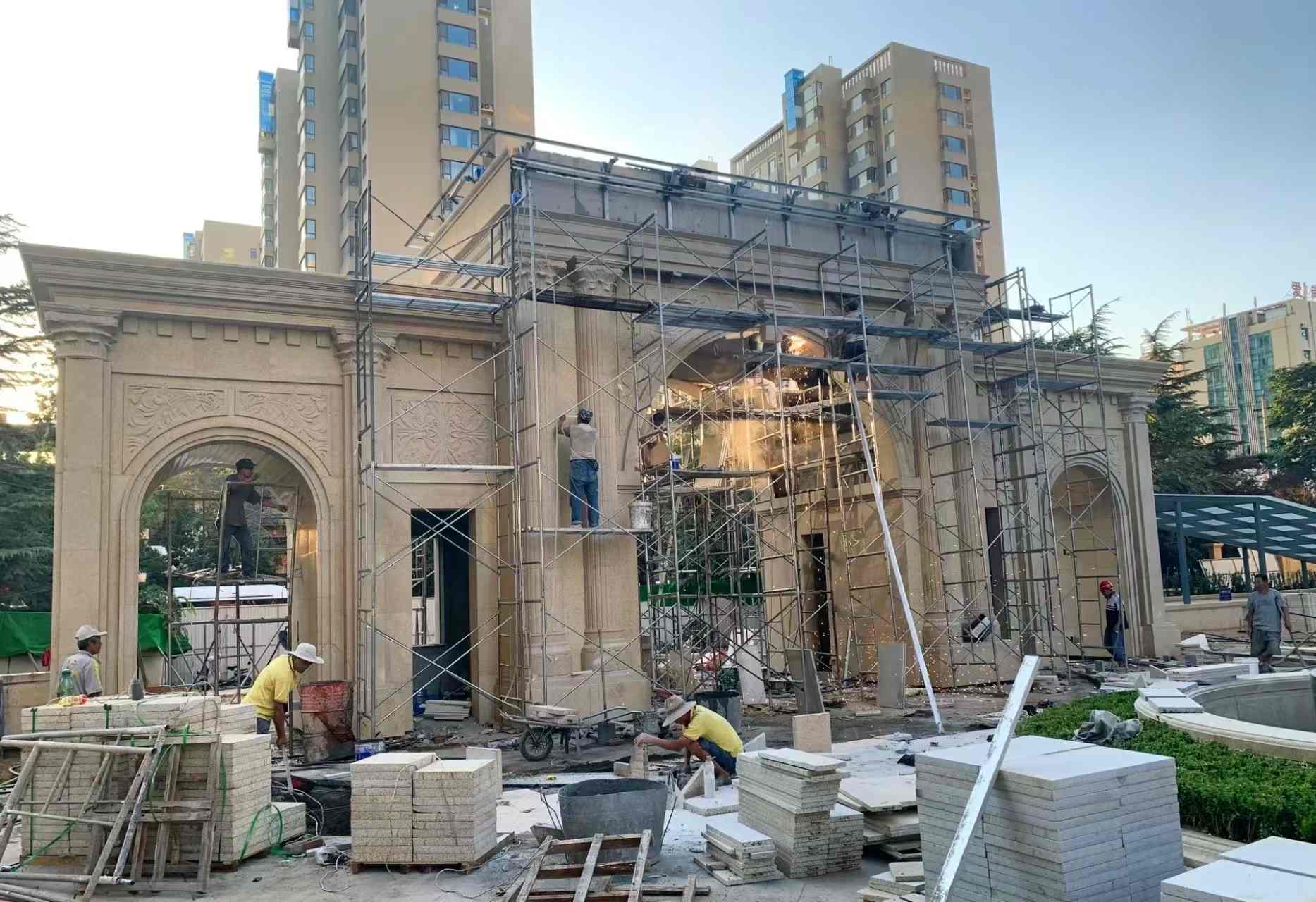 遵义 黄金麻荔枝面花岗岩小区门楼外墙干挂