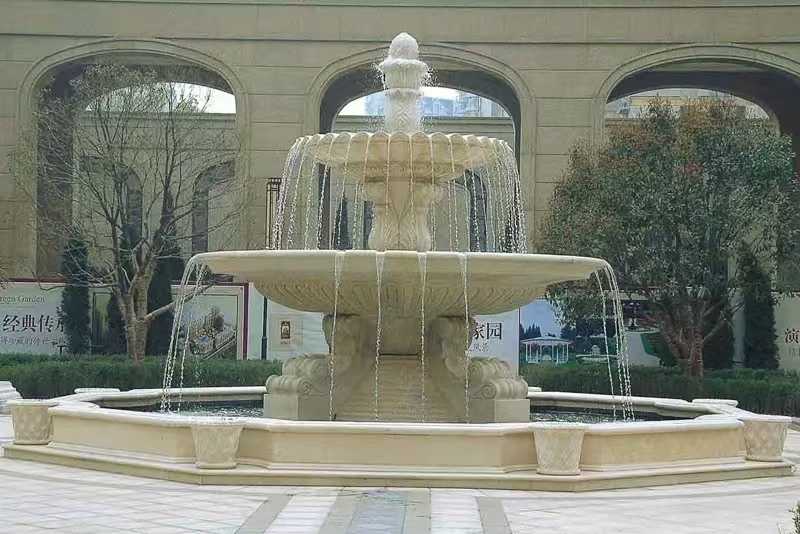 遵义 黄金麻花岗岩异型加工——户外庭院石雕流水喷泉