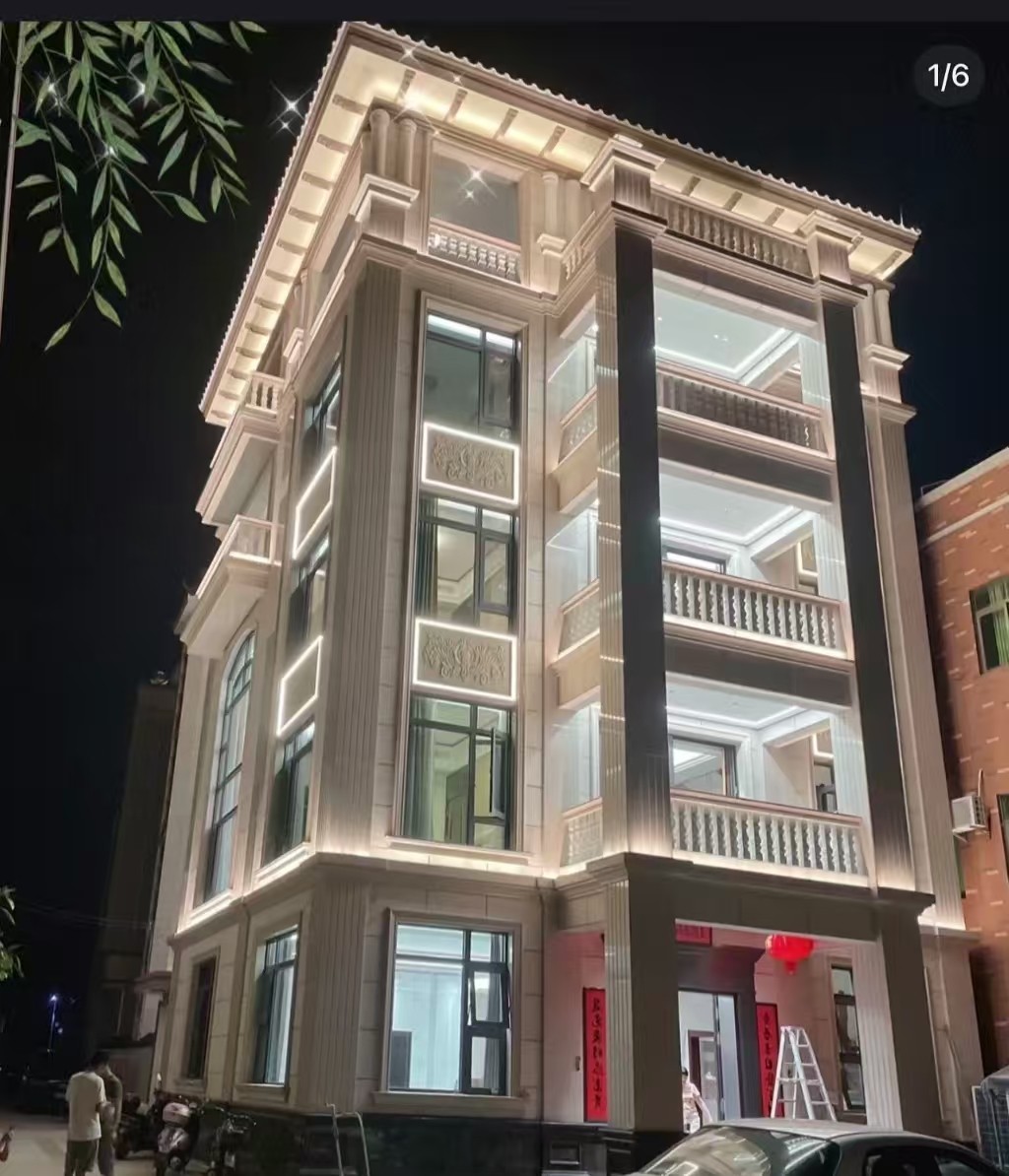 遵义 芝麻白花岗岩别墅外墙夜间效果